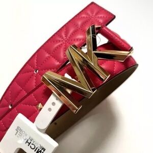 Michael Kors MK Logo Belt Quilted Studded Pink/Gold Buckle Women’s Size M (44in)